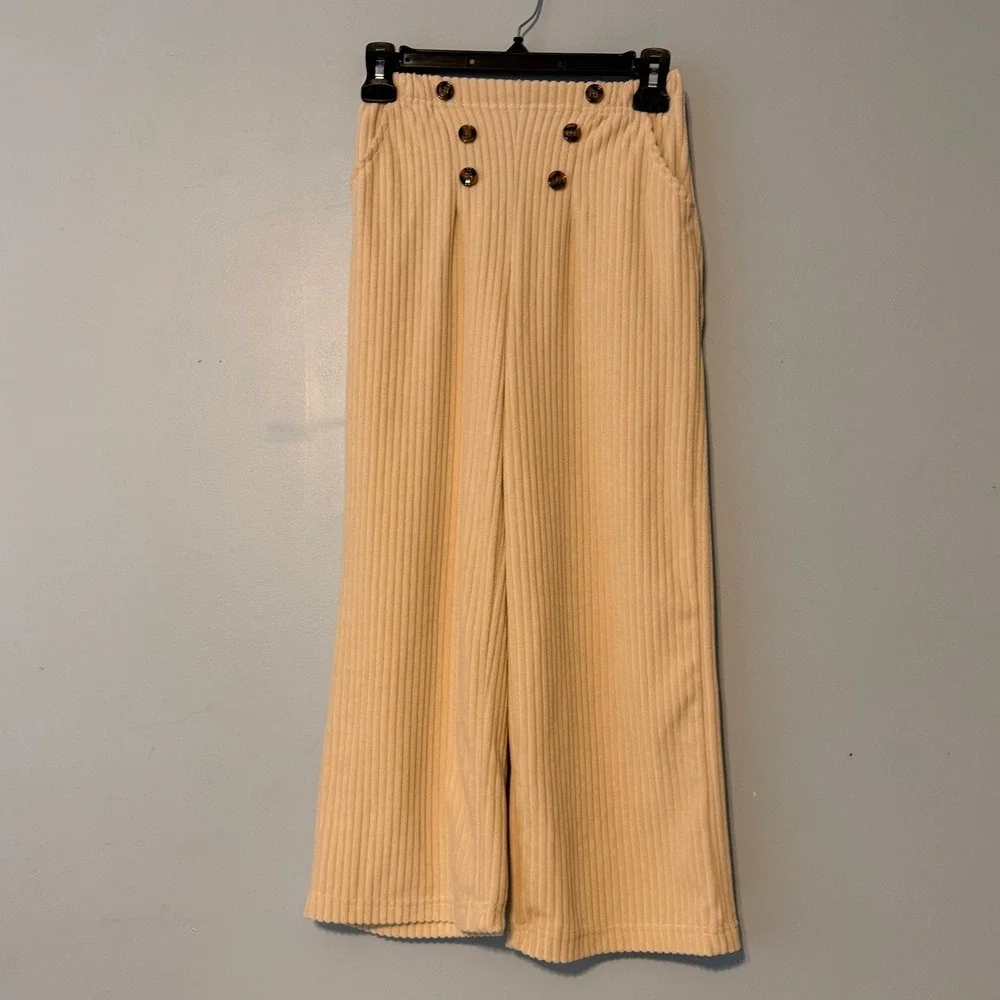 Btween Girls Size 8 Cream Corduroy Wide Leg Sailor Beige Ribbed Trousers 1988